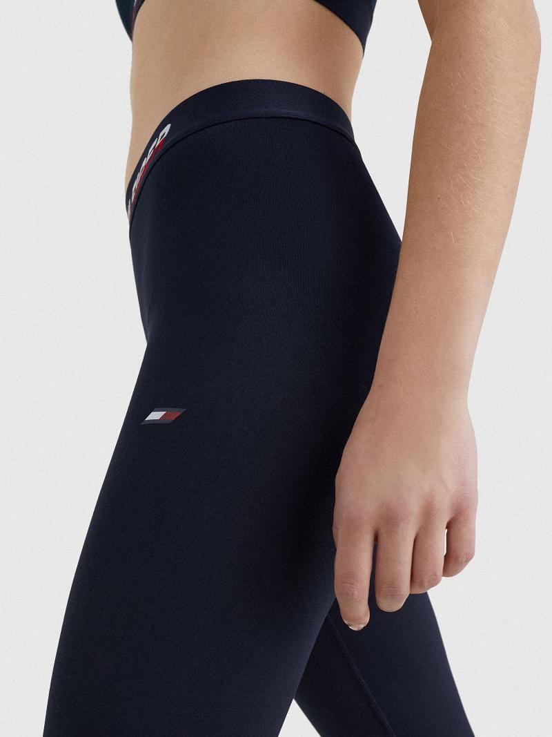 Női Tommy Hilfiger Regular-Derekú Logo Tape Legging Kék | HU 231HAP